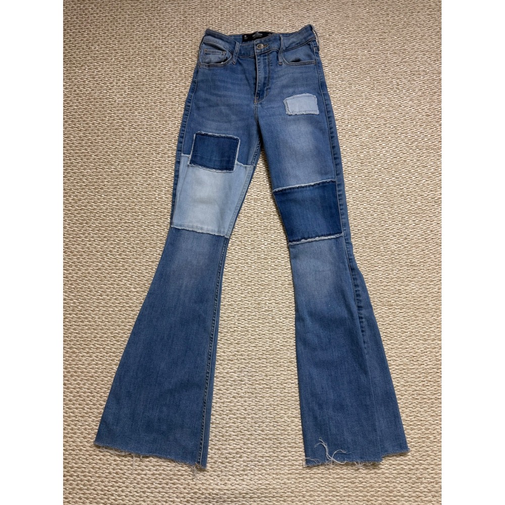 Hollister High Rise Flare Patchwork Jeans Denim boho hippie‎ stretch size 25